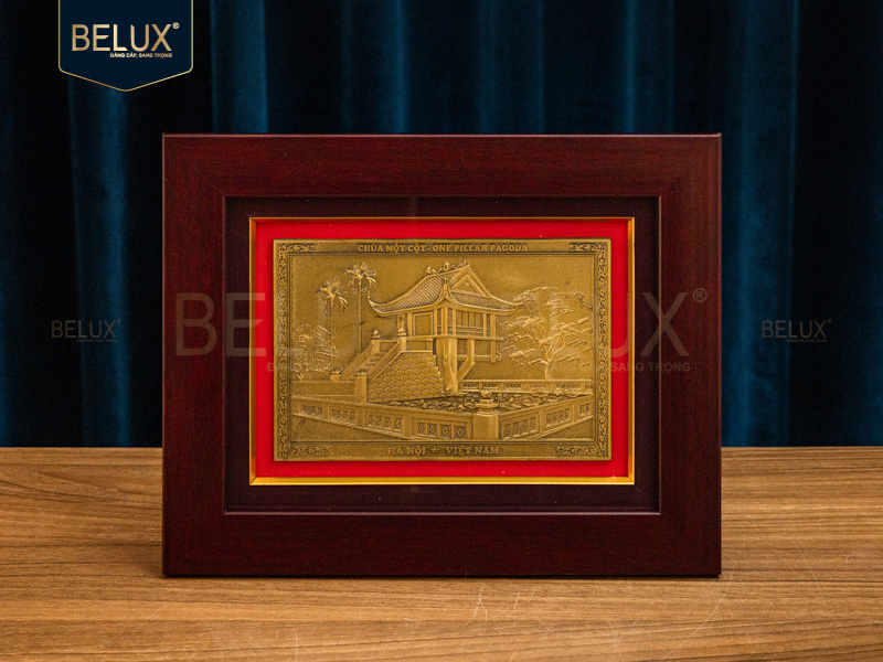 Tranh Chùa Một Cột bằng đồng 26x21cm